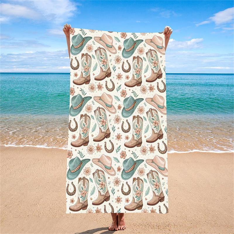 

1PC Western Cowboy Beach Towel 31x51 Inch (Approx 78.7x129.5 Cm) Country Style Sand-Free Ultrafine Fiber Bath Towel Super Soft Q W40*H60(CM)