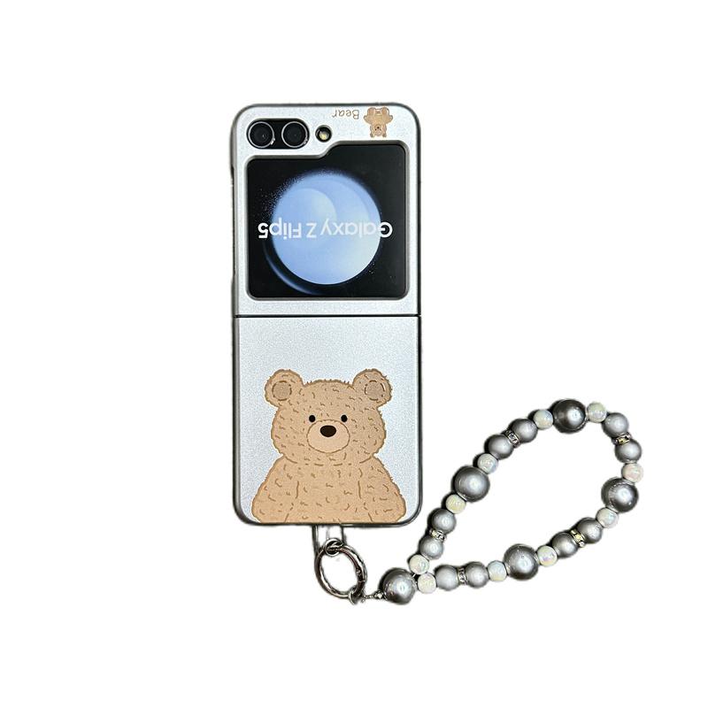 For Samsung Galaxy Z Flip 6 5 4 3 Case Z Flip6 ZFlip6 Cartoon Panda Bracelet Electroplated Silver Shockproof Back Cover