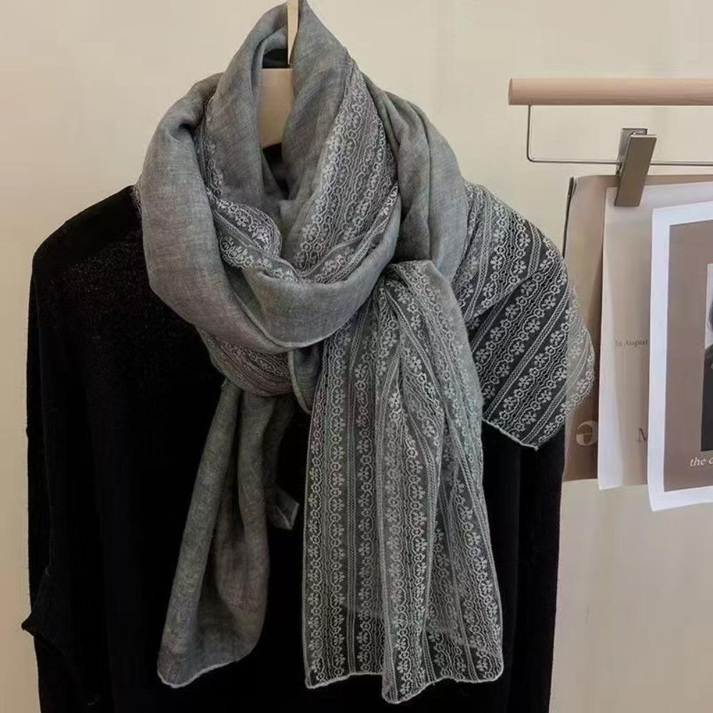 Fashionable Versatile Linen Scarf Thin Elegant Lace Scarf Breathable Sun Protection Silk Scarf Summer Spring Autumn for Women