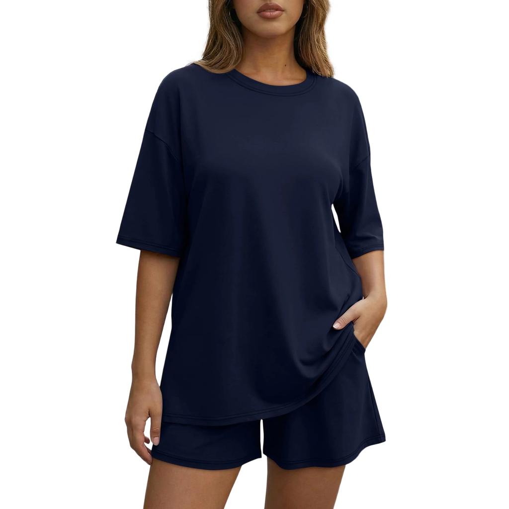 Women's Loose And Fashionable  Casual Short Sleeved Shorts Two-piece Set