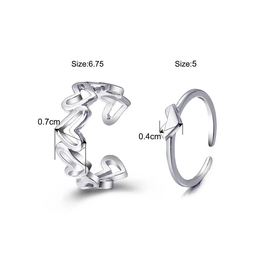 Punk Alloy Couple Rings Set 2pcs Silver Color Heart Butterfly Shape Fashion Love Jewelry Gift For Women Girls
