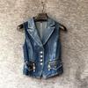 Women's Spring and Fall Short Denim Vest Sleeveless Slim-fit Blazer Collar Jacket