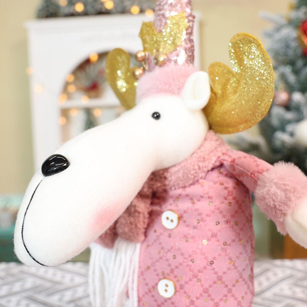 New Christmas Snowman Telescopic Doll Pink Santa Claus Xmas Ornament Cute Knitted Elk Doll
