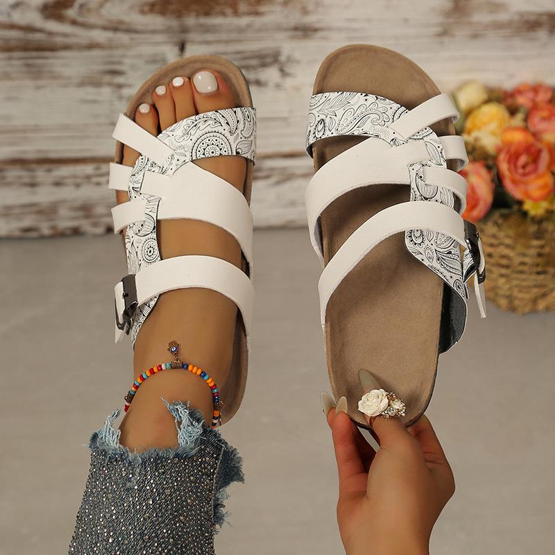 Large Size Summer New Fashion Outer Slippers Women's Flat Bottom Comfortable Casual Cork One-word Drag Lazy Slippers