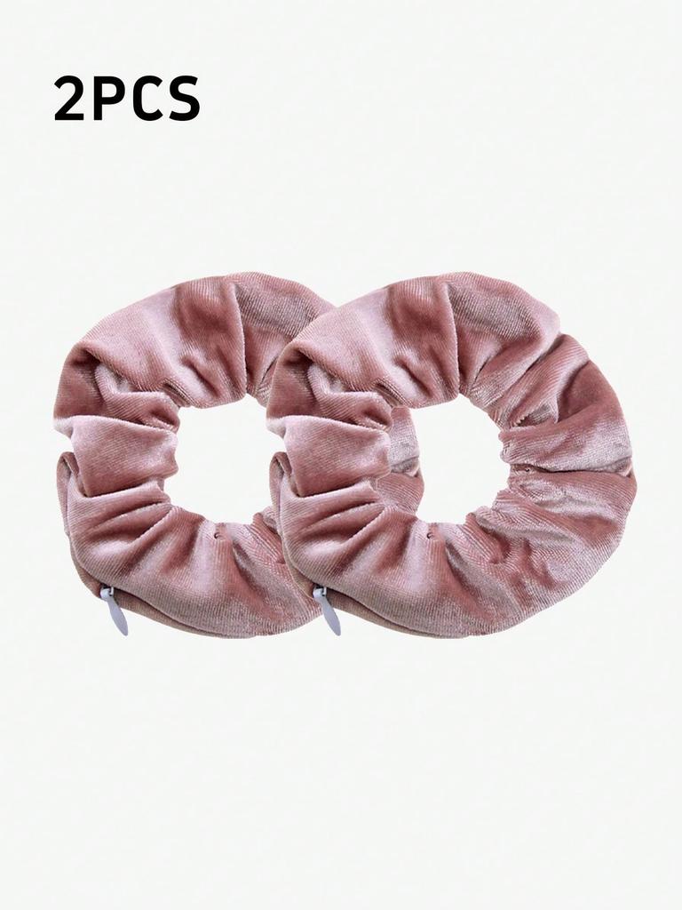 2PCS New Solid-color Velvet Zipper Large Intestine Hair Band Korean Style Fashionable Fabric Ponytail Storage Large Intestine
