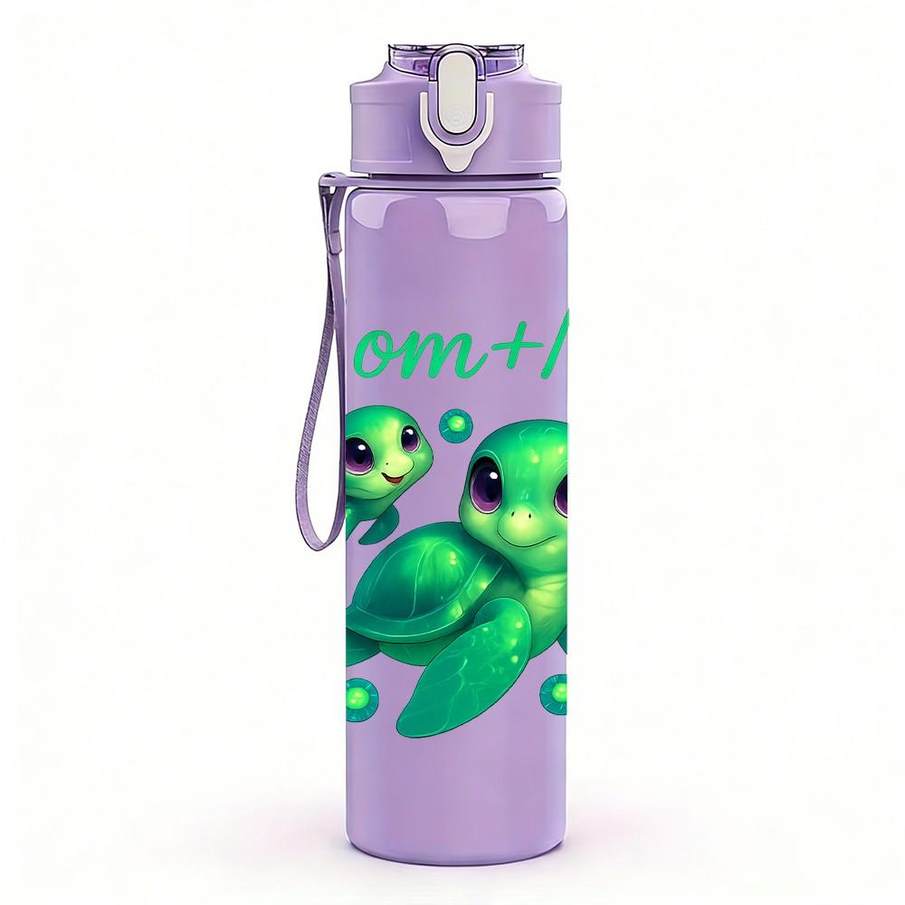 1PC Mom And Me Baby Turtles 750ml Color Plastic Sports Water Bottle Leakproof Flip Straw Lid Suitable for Sports Office Home Use