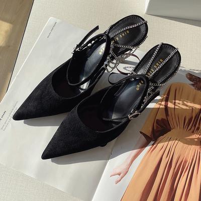 Women's Shoes Fashion Pointed Pumps High Heels Chain Decoration Elegant Back Space Sandals Everyday One-word Buckle