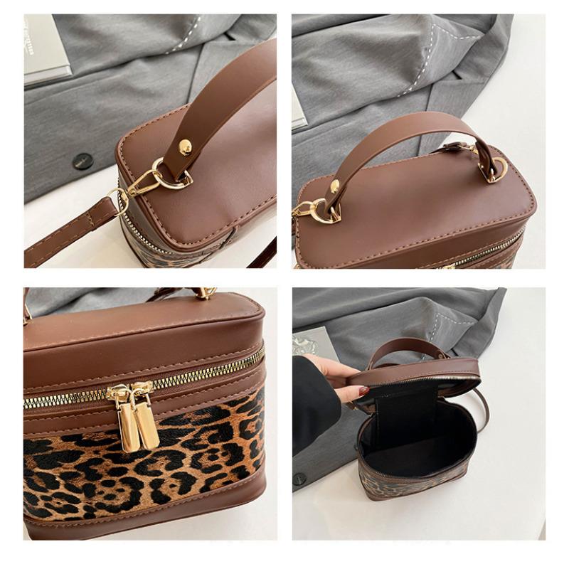 Street Style Stitching Faux Leather Box Bag, Women's Fashionable Zipper Shoulder Crossbody Purse