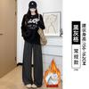 Black Plaid Pants Women's Pants New Autumn and Winter Thickened Straight Loose and Thin Small Casual Wide-leg Pants