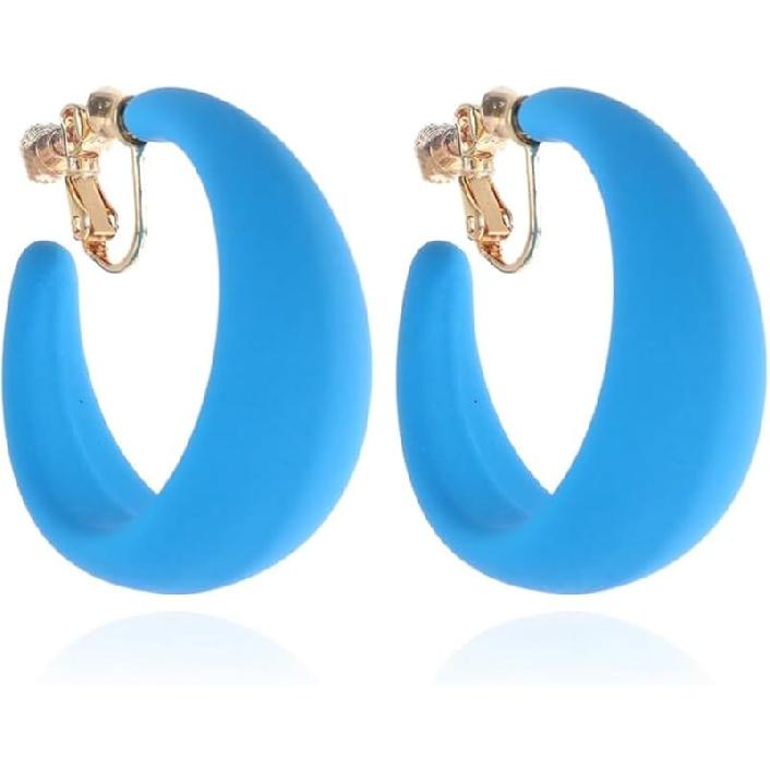 Chunky Clip On Hoop Earrings for Women Detachable Wide Statement Earring Non Pierced 80s 90s Fashion Accessories Vintage Neon Party Jewelry Outfit