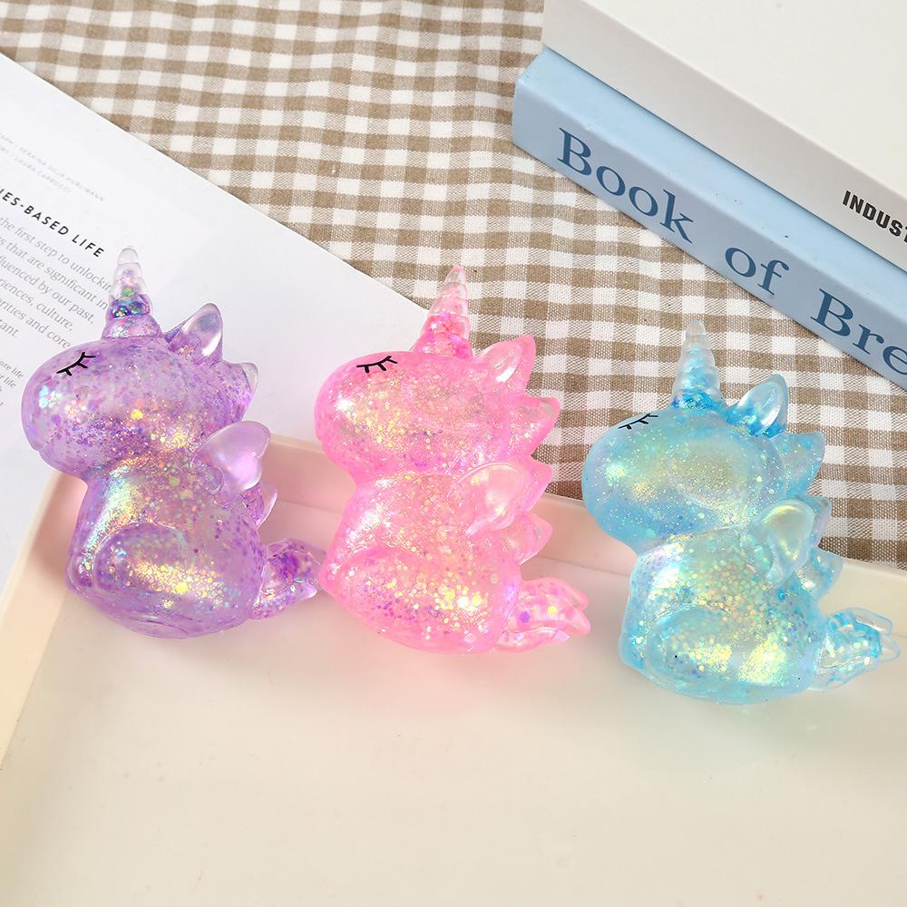 Glitter Eenhoorn Squishy Stressverlichtend Speelgoed Zacht Knijp Fidget Speelgoed Transparant Decompressie Sensorisch Speelgoed Cadeau voor Kinderen Volwassenen pink