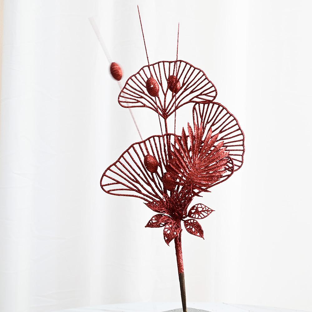Christmas gold powder lily fan leaf decoration branch Christmas tree plug-in atmosphere supplies simulated branch berry decoration
