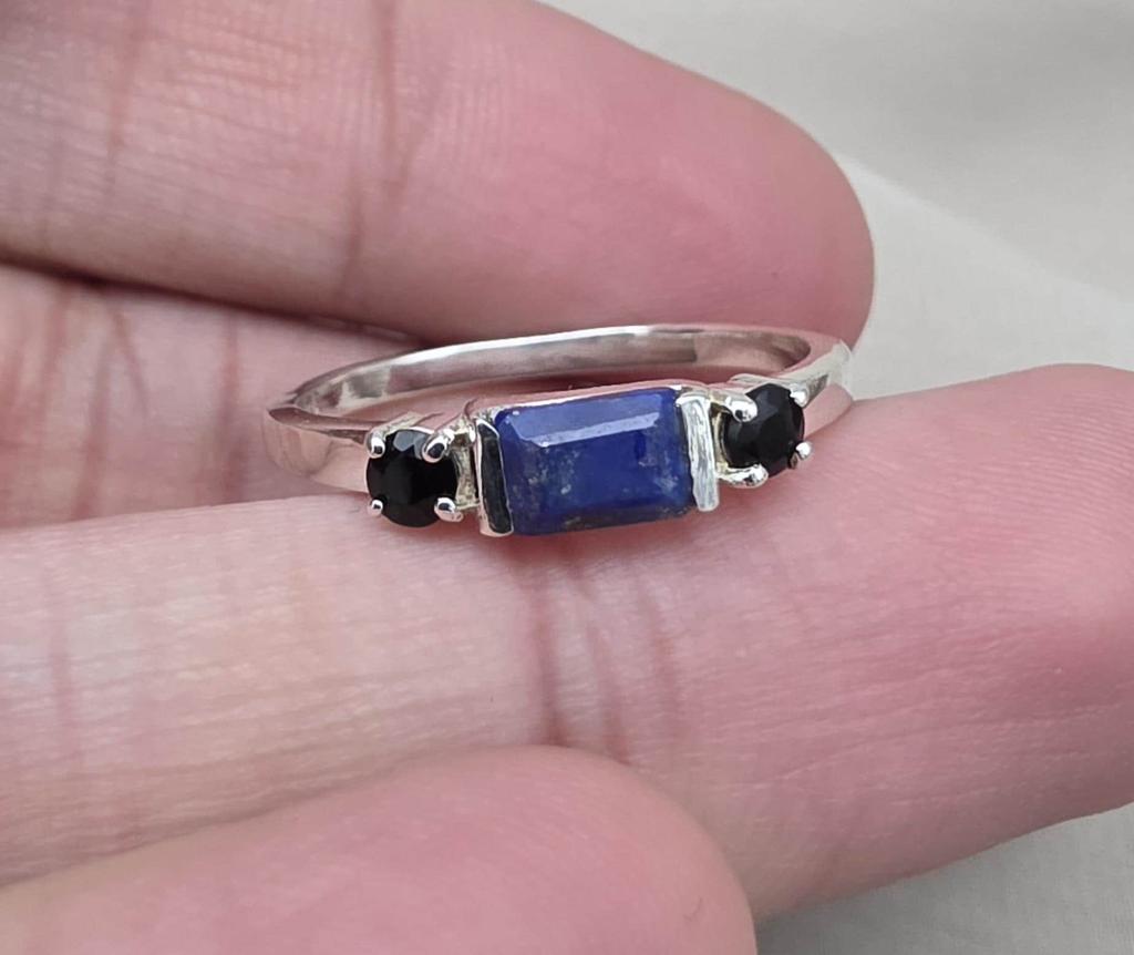 925 Sterling Silver Lapis Lazuli Black Onyx Ring Natural Blue Black Stone Handmade Jewelry