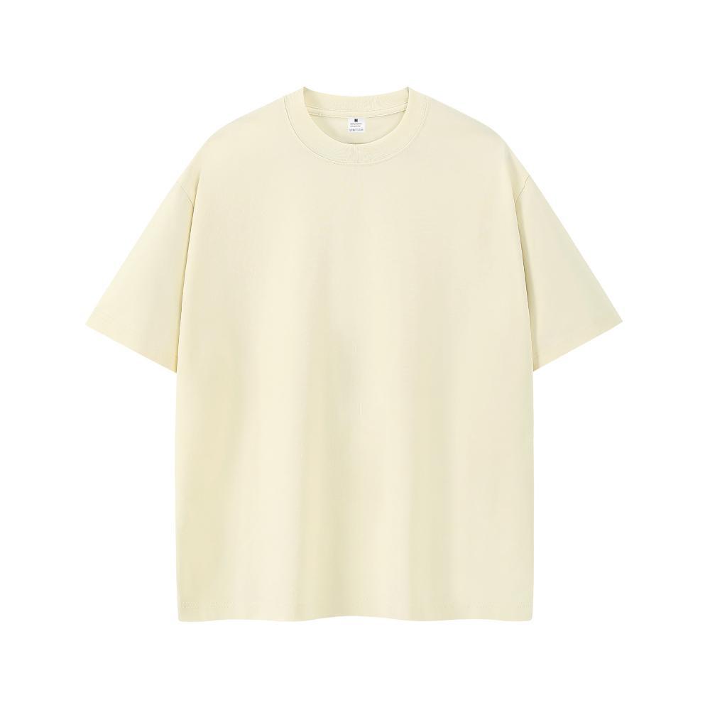 Men's Oversized Round Neck Logo T-Shirt - Solid Color, Drop Shoulder, Pure Cotton, European Size 200g