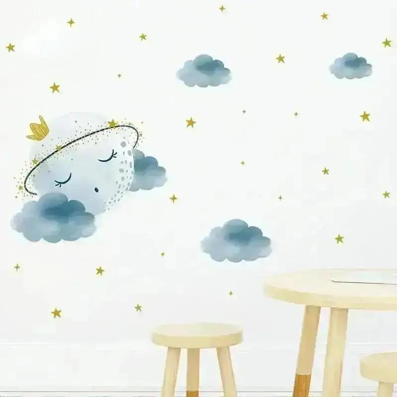 Neue Schlafende Krone Mond Wandaufkleber für Jungen Mädchen Schlafzimmer Kinderzimmer Wanddeko Kinderzimmer Dekoration Dekoration Zuhause