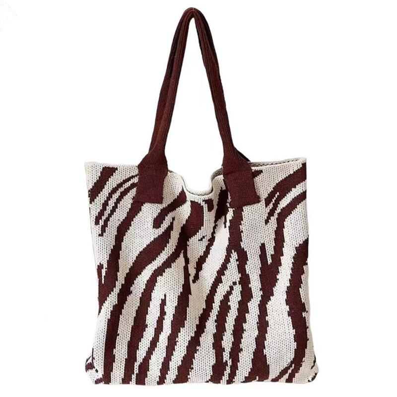 

Striped Knitting Bag, Commuter Large Capacity Tote Bags,Woven Handbag Shoulder Bag for Women Daily Use, Work, Shopping Outing кавовий