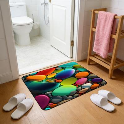 3D Optical Illusion Rug Pebble Stone Visual Illusion Doormat Non-Slip Water Absorbent Floor Mat for Bathroom Bedroom Living Room Entrance Decor