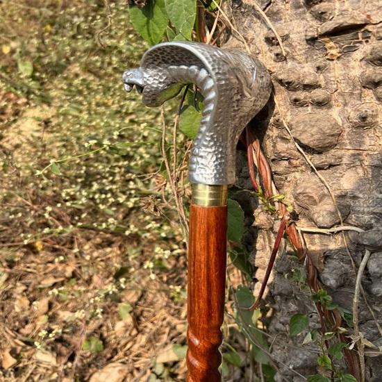 Silver Handle Cobra Head Walking Cane 93.98 cm Rosewood Wooden Stick, Christmas Wedding Travel Father, Mother, Grandfather, Grandmother Gift