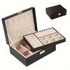 Schmuck-Organizer-Box im Vintage-Stil mit Doppelschicht aus Kunstleder mit Schloss - Geräumige Aufbewahrung für Ohrringe, Schmuckkästen