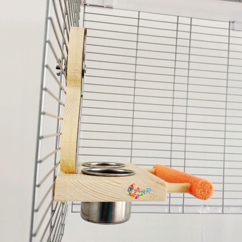 Parrots Mirror With Feeder Cups Bowl Wooden Birds Interactive Self-happy Toy Puzzle Toy