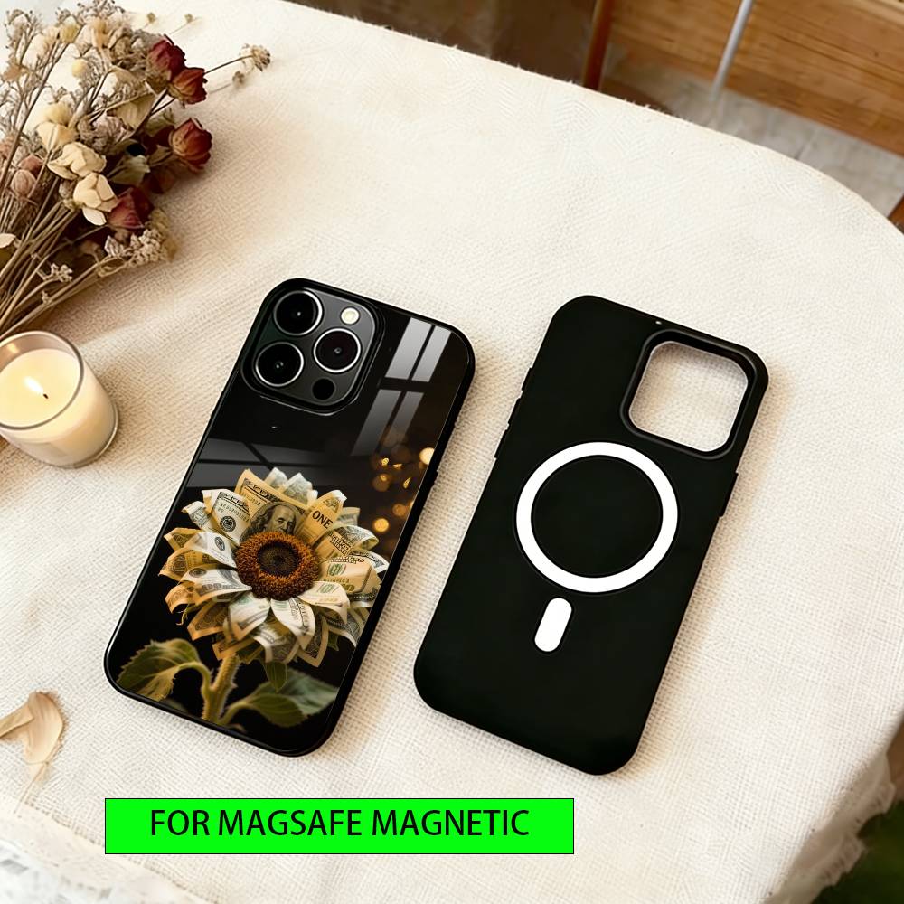 Wealth Flower Phone Case For iPhone17,16,15,14,13,12,11 Plus,Pro Magnetic with Magsafe Wireless Charging