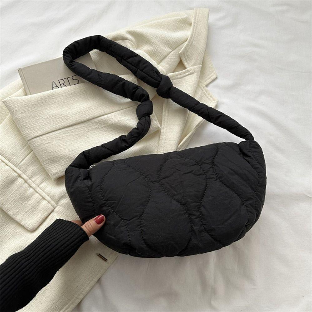 Quilted Puff Bag Padded Nylon Shoulder Bag Casual Nylon Crossbody Bag  Female