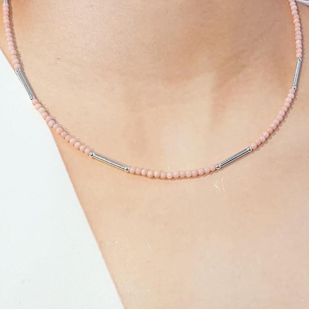 [Bluek] 925 Silver Pink Coral Gemstone Necklace 230215-01 (S9699289)