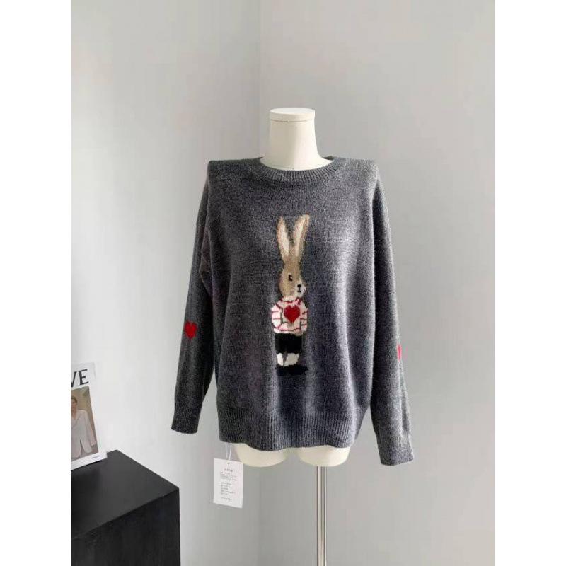 

2024 Осень/Зима Женский Свободный Жаккардовый Свитер Сладкий Кролик - Ленивый Стиль Трикотажа, Сокращающий Возраст One Size 80-135 jin темно-серого