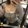 Sweet & Spicy Pink Ribbed Square Neck Long Sleeve Slim Fit Women's T-Shirt