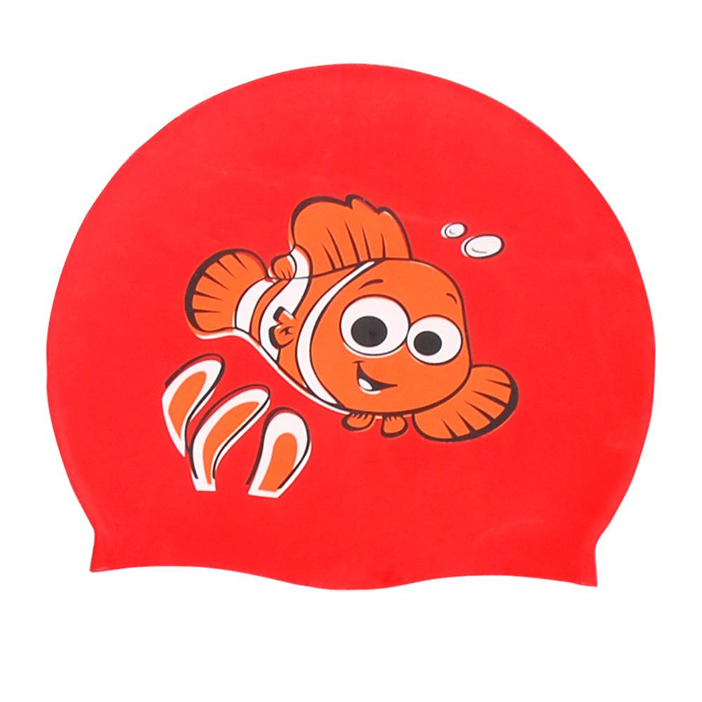 Kids Swimming  Cap Silicone Waterproof Cartoon Hat For Children Fish Pattern Swimming Wear Red  #1