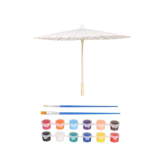 Weißer Papierregenschirm mit Pinselpigment DIY Malregenschirm Dekor Handgefertigt Chinesischer Geölter Papierregenschirm mit Holzgriff
