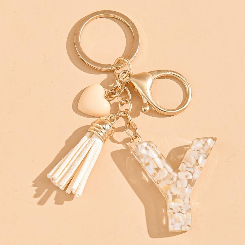 Hot-selling Epoxy Initials Love Tassel Keychain Bag Ornament Buckle Pendant Car Jewelry Clothing Accessories