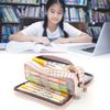 Large Capacity Pencil Case Multi Pocket Double Opening Cute Stationery Bag for Student School Black