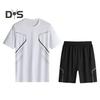 2Pcs/Set Men Tracksuit Set Round Neck Short Sleeve Tee Shirt Elastic Waist Shorts Set Quick-Drying Sportswear