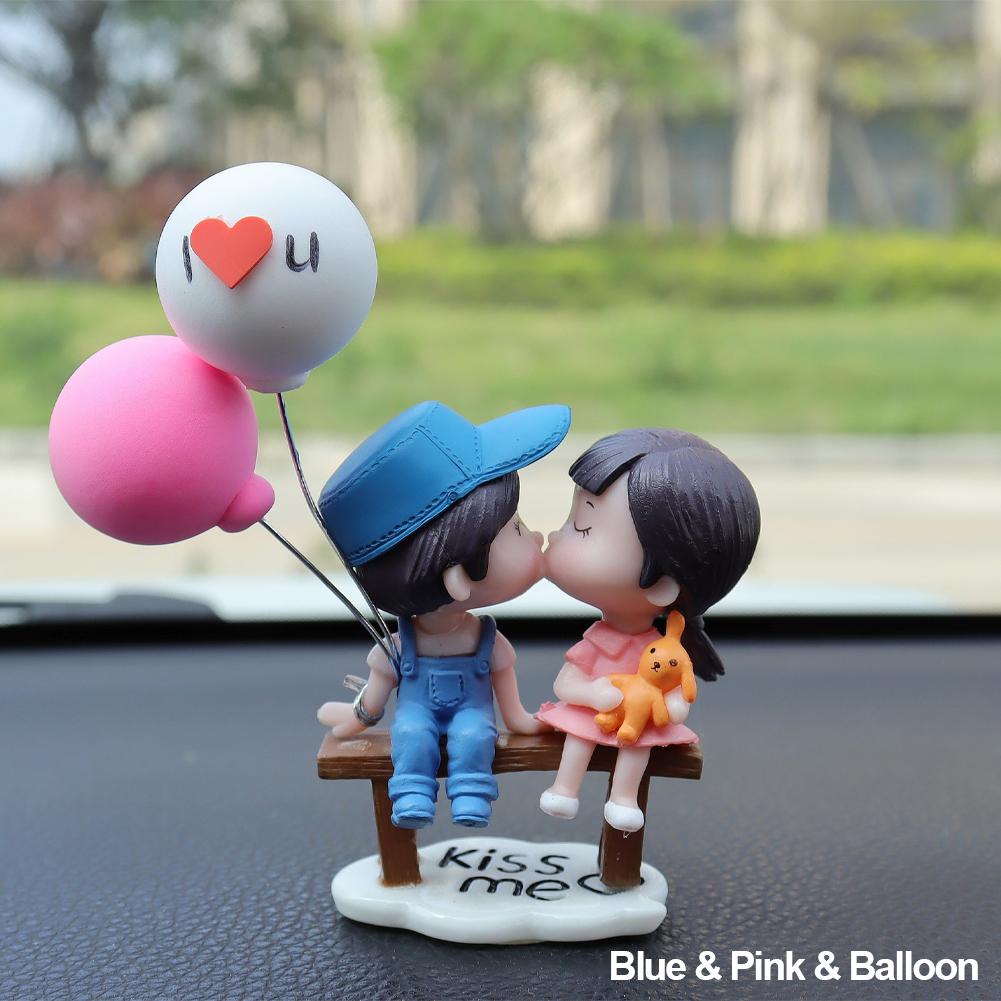 2Pcs/Set Cute Cartoon Couple with Bench Car Dashboard Doll Balloon Ornament Decoration Auto Interior Accessories for Gift