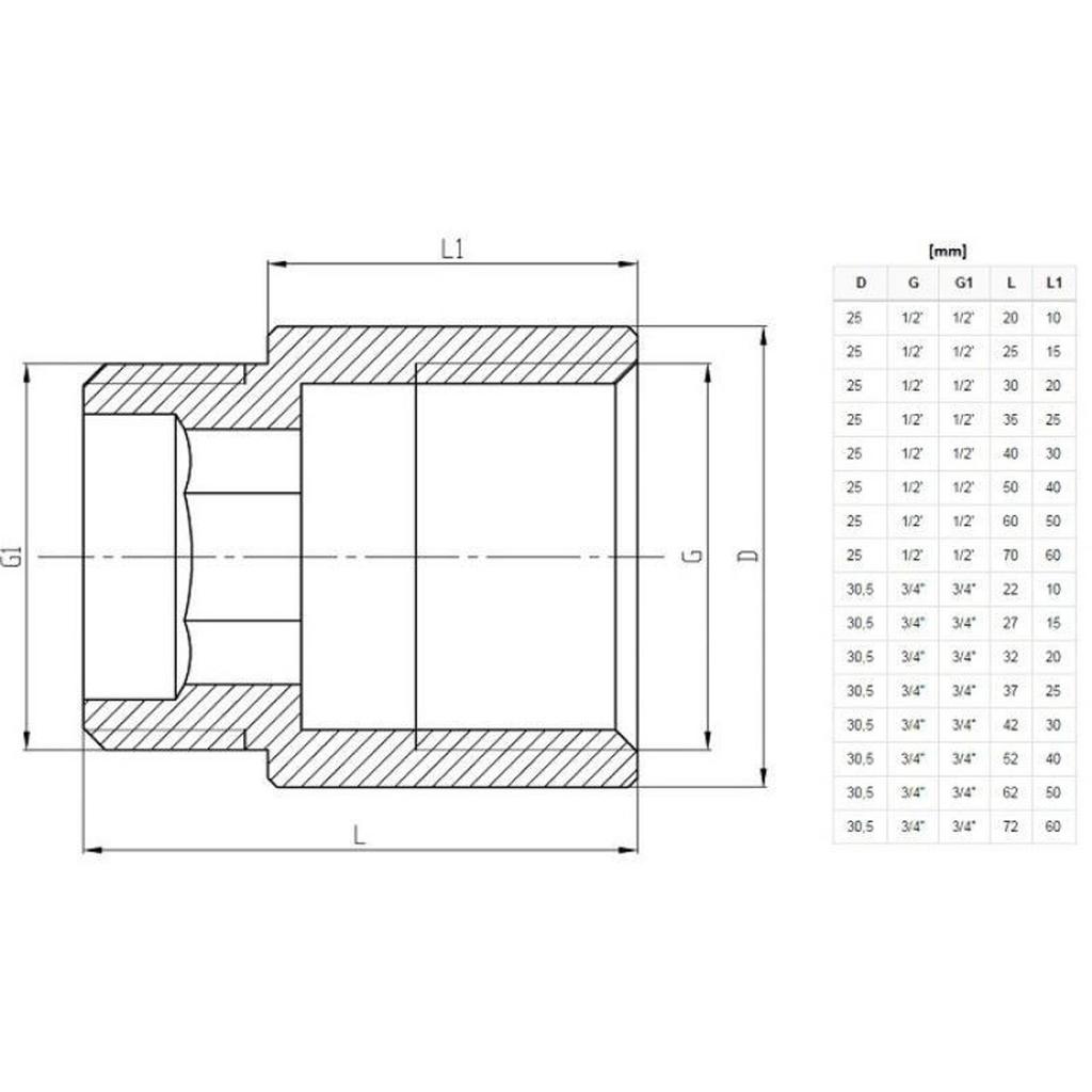Chrome-Plated Brass Extension 3/4" 10 Mm