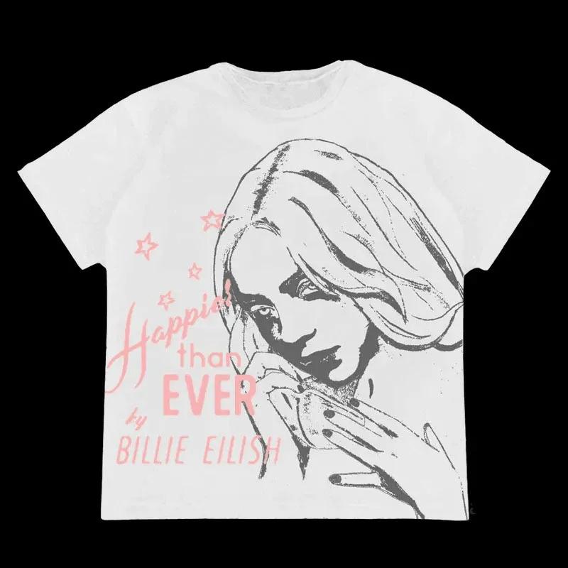 B-Billie Eilish 2023 Tour Konzert T-Shirt Hip Hop T-Shirt O-Ausschnitt Kurze Ärmel Lässige Mode Unisex Frauen Luxuriöse hochwertige T-Shirts