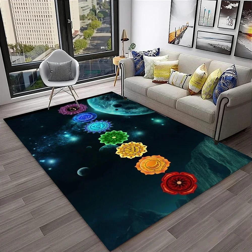 Naturalize Yoga Meditation Floor Mat with Rainbow 7 Chakra Design Soft Non-Slip Carpet for Living Room Stylish Rug for Bedroom