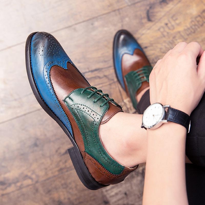 Men's Brogue Colorblock Leather Shoes: Large Size, British Style, Formal Fashion for Spring & Autumn 2020.
