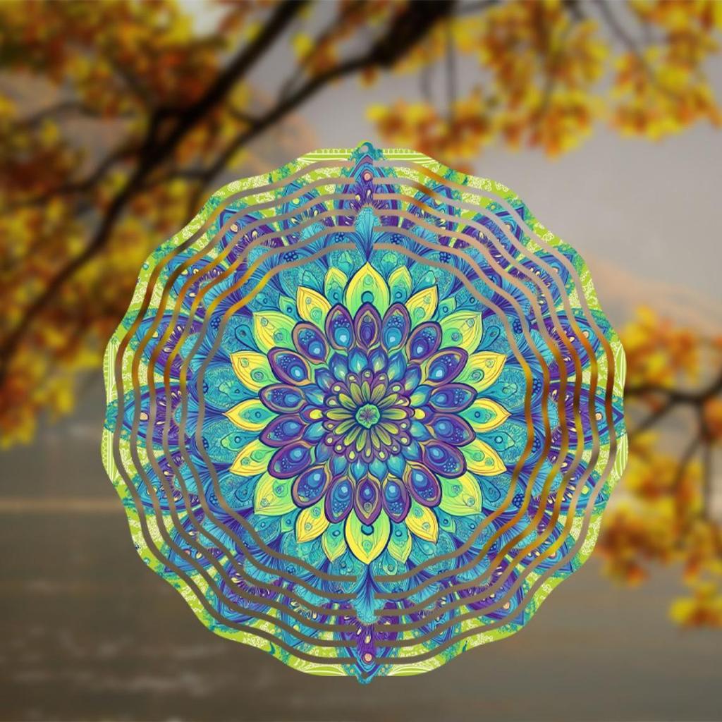 Phoenix Garden Wind Spinner Metal Hanging Decor for Outdoor Spaces Vibrant Mandala Design Rustic Country Style Thanksgiving Christmas