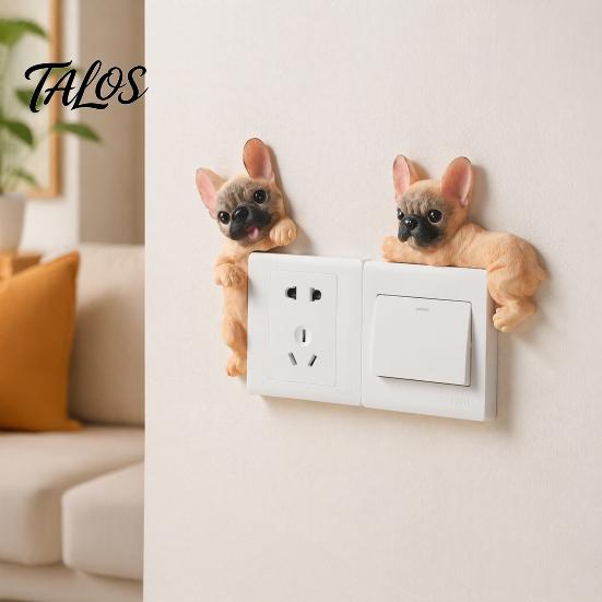 Frenchie Wall Art Decal 3D French Bulldog Resin Light Switch Cover, Cute Cartoon Dog Socket Sticker Decor, Self-Adhesive Animal Plate for Home Bedroom