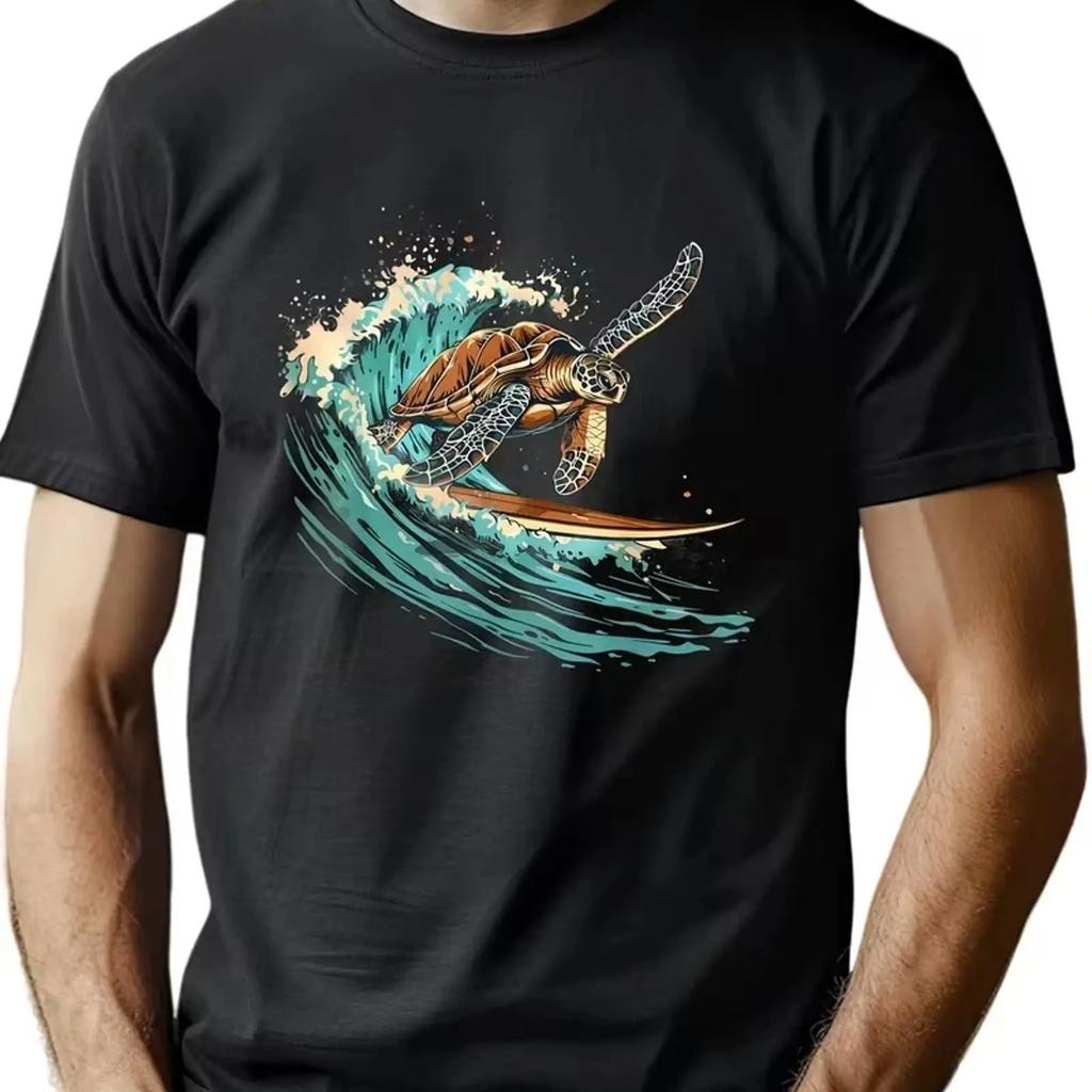 Unisex S Sea Turtle Surfing T Shirt Cotton Casual Beach Vintage Unisex Top For Everyday Wear Homme Breathable Comfortable