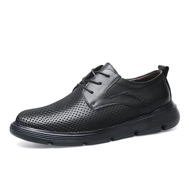 Men s Breathable Hollow Lace-up Business Leather Shoes, Soft & Thick Sole, British Style. 40
