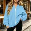 Women's Long Sleeve V-Neck Zip-Up Jacket, Casual Color Loose Fit Outerwear