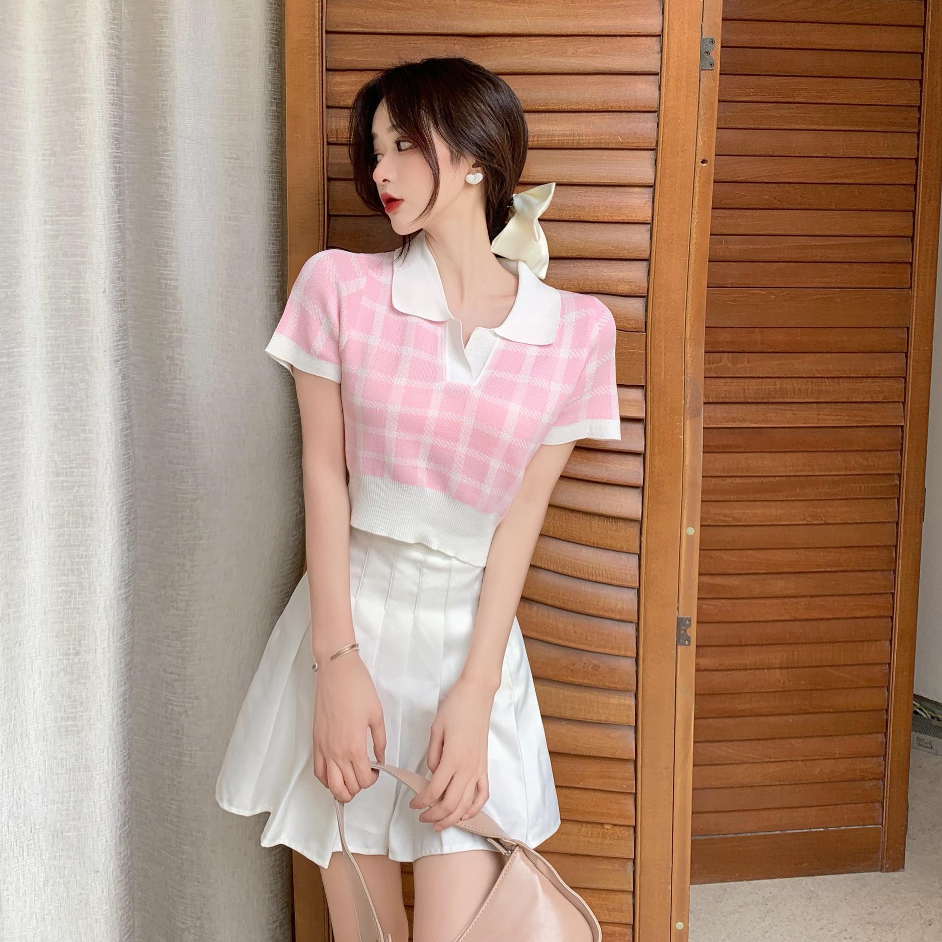 

Pure Lust Chic вязаный топ женский сладкий горячий летний дизайн Sense Niche короткая рубашка поло с высокой талией футболка с коротким рукавом One size