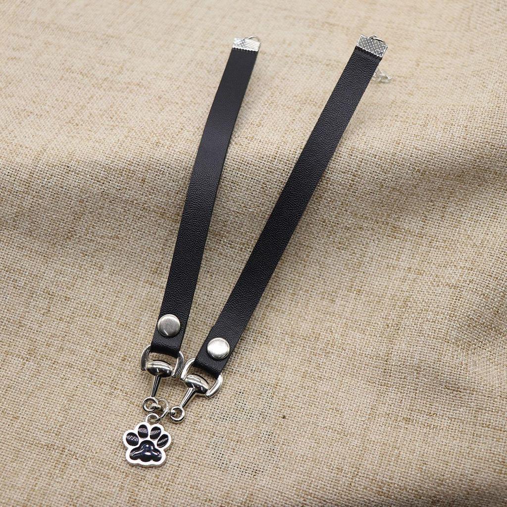 Y2K Spicy Sweet Heart & Cat Paw Pendant Leather Choker Chain Necklace for Women