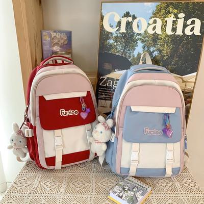 2024 New Style Contrasting Color Backpack Female Preppy Girl Cute Schoolbag Japanese Large-capacity Student All-match