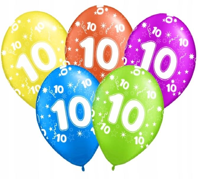 Balony Z Nadrukiem Na 10 Urodziny "10", 5 Szt.