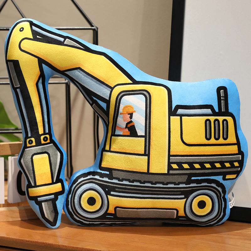Knuffel Voertuig Pluche Kussen Auto Transport Multifunctionele Bulldozer Heftruck Kraan Graafmachine Wals Tram Auto Man Cadeau