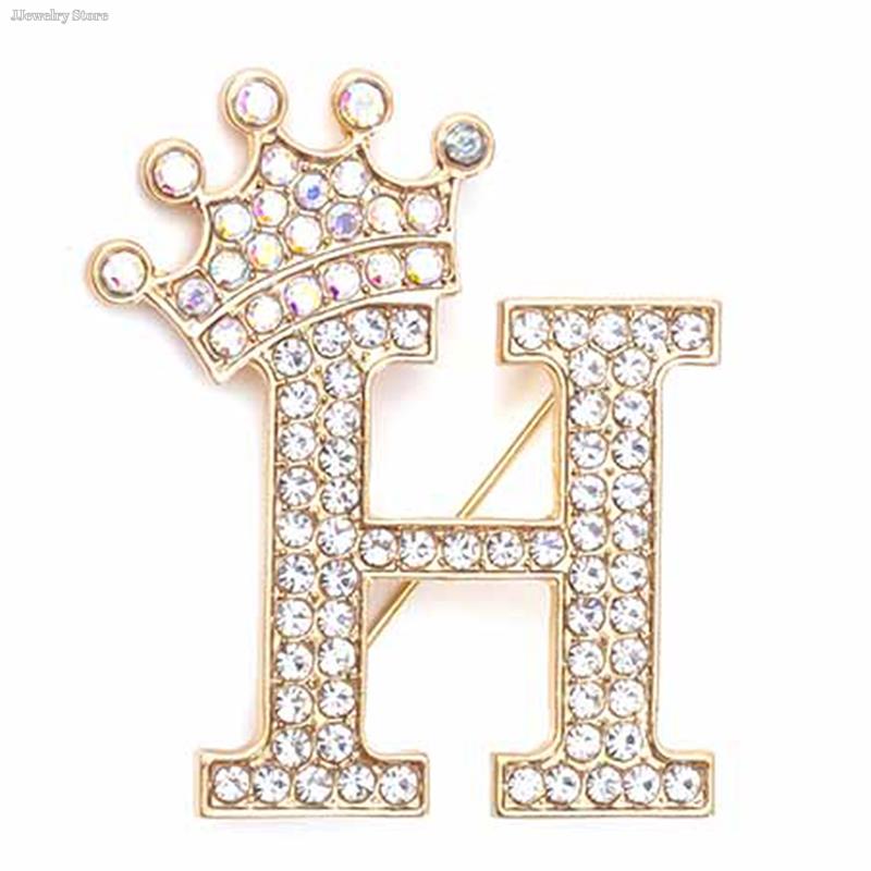 New 26 Letters A-Z Brooch Rhinestones Crystal Gold Color English Alphabet Metal Pins Cute Jewelry Accessories Christmas Gift